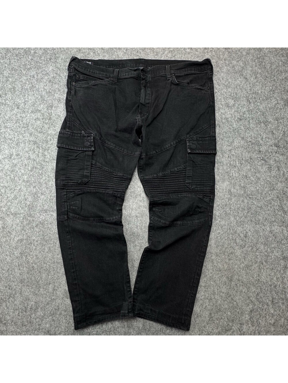 True Religion Geno Relaxed Slim Jeans Mens 42x30 Black Biker Cargo Denim Pants